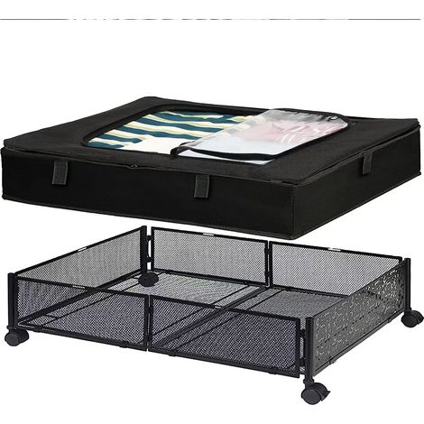 Sous Lit,Pliable En MéTal Bac Rangement Sous Lit Roulette, Assemblage Sans Outil, Pour Chambre Salon Peut êTre Stocké VêTements, Chaussures,Literie (1/5)