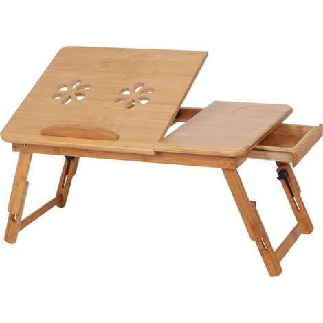 Étagère de lit réglable en bambou (1 pièce) avec plateau de lecture à deux motifs floraux, idéale pour les lits d'étudiants. (1/5)