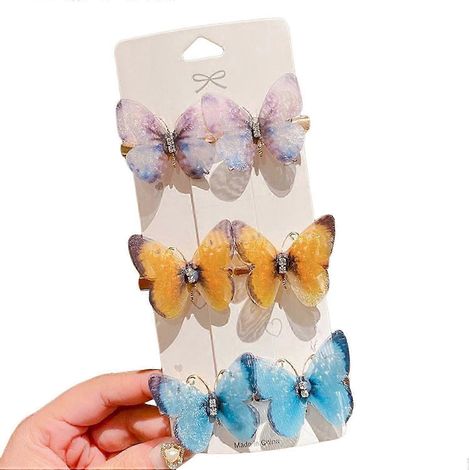 Lot de 6 pinces à cheveux décoratives papillons ornées de strass, style princesse, en forme d'animal-C (1/5)