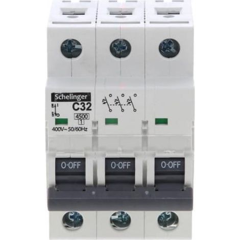Disyuntor 3P C 32A 6kA AC schelinger A02-G7-3P-C32