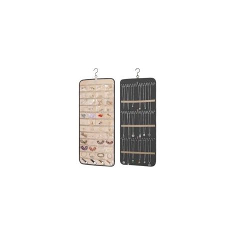 Organisateur de Bijoux à Suspendre avec Cintre Rotatif à 360 Degrés, Porte-collier Double Face Organisateur de Chaîne de Bijoux avec Grandes Poches Zippées et Crochets pour(83 cm/33 pouces Noir) (1/5)