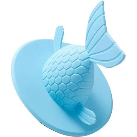 Bouchon de vidange en forme de poisson, matériau recyclable, pour baignoire/lavabo/sol, bleu clair, 14 cm (1/5)