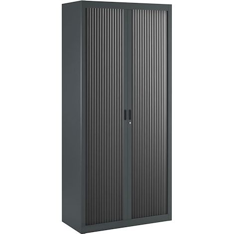 Armoire à rideaux démontables 195 x 90 cm – Corps en tôle d’acier laqué anthracite – Rideaux à lamelles PVC 25 mm – Tablettes réglables