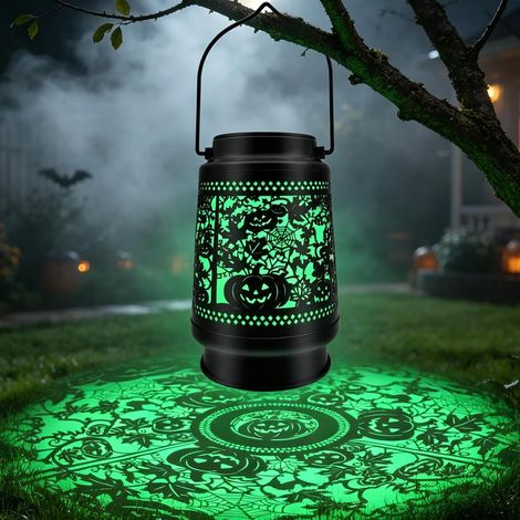 Lanterne Solaire Halloween à Citrouille Projection Lumineuse Verte IP55 (1/5)