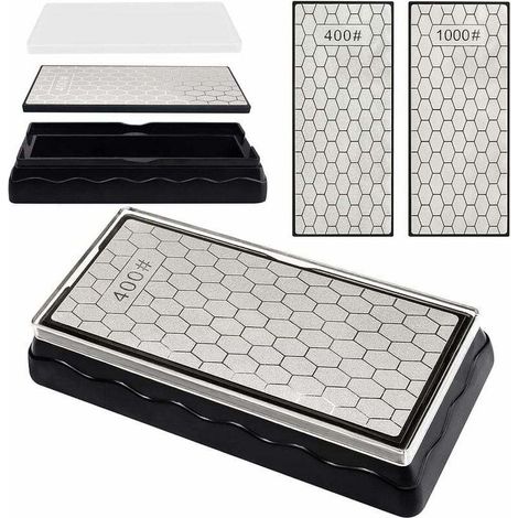 RHG Pierres à aiguise Pierre à Aiguiser Plaque d'affûtage Diamant Double-Face, 400/1000 Grit Couteau aiguiseur Pierre, 150  63mm Surface de nid d'abeille extérieure Cuisine Outil de