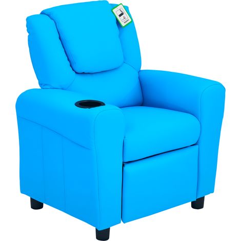 Beyamis Kinder-Relaxstuhl, PU-Leder mit verstellbarer Rückenlehne, Fußstütze und gepolsterter Kopfstütze, Blau