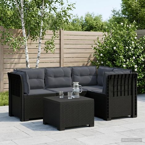 Canapé de Jardin Modulable 4 Places Aspect Rotin PP avec Table et Coussins Anthracite - PANGIVO (1/5)