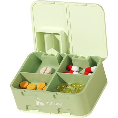 Boîte à pilules hebdomadaire avec séparateur de pilules intégré, double couche de rangement pour tablettes, facile à transporter et anti-fuite, boîte de rangement portable pour médicaments (1/4)