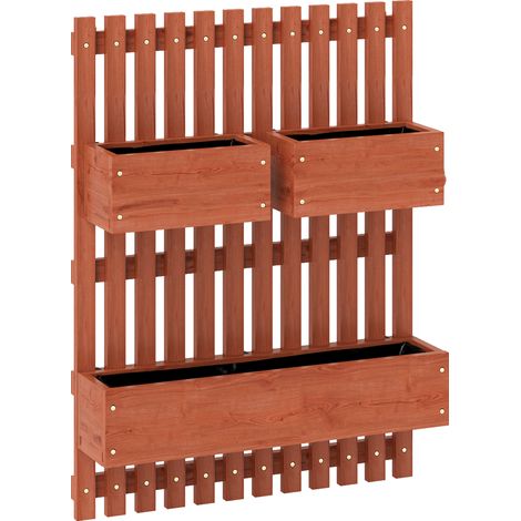 Fioriera Verticale a Doghe 60x16x80 cm con 3 Vasi Rimovibili in Legno di Abete Marrone (1/5)