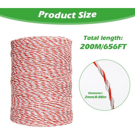 Corda per recinzione elettrica + isolatore ad anello + ausilio per avvitamento, filo per recinzione elettrica, 6 NIRO, cavo elettrico bianco/rosso (200 m) (1/4)