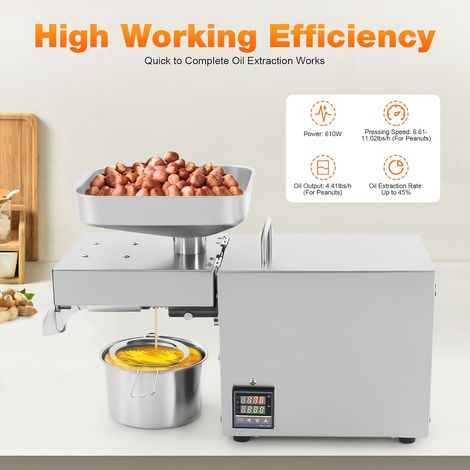 610W Edelstahl Automatische Kalt und Heiß Ölpresse Maschine Ölmühle Öl Extraktion Expeller Elektrisch Auszieher Mais Kokosnuss Erdnuss Sonnenblumensamen