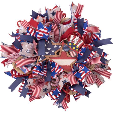 Patriotics Couronne et porte du 4 juillet 2017 - Décoration de fête de l'indépendance et couronne de fleurs d'automne (1/4)