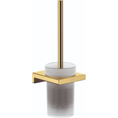 Hansgrohe – Porte-brosse WC mural doré poli – Matériau métallique – Fixation cachée – Insert en verre mat – Facile d'entretien
