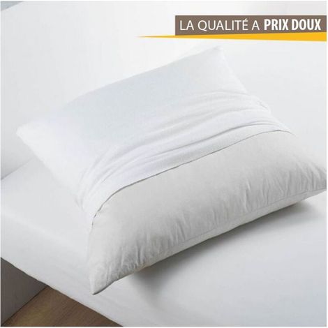 Taie d'oreiller molleton 100% coton blanc 65x65 cm – Protection douce contre l'humidité et les allergènes – Lavable en machine (1/4)