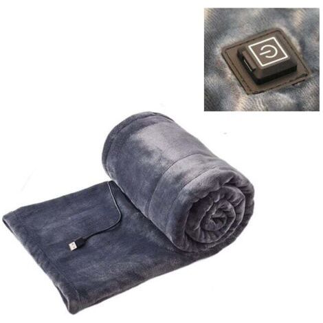 Couverture chauffante, couverture chauffante en flanelle, lavable en machine, couverture électrique portable usb 5 volts, thermostat intelligent à chauffage rapide - 100 × 80cm - Gris