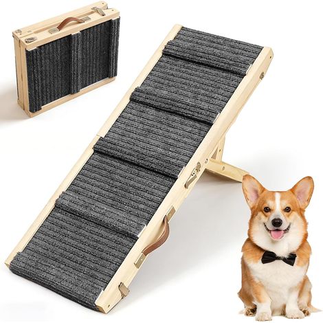 Escalier pour chien - Rampe de sécurité pliable et antidérapante - Extra large et réglable en hauteur - Charge maximale de 100 kg - Pour voiture, canapé, lit et petits chiens à la maison et en voyage (1/5)