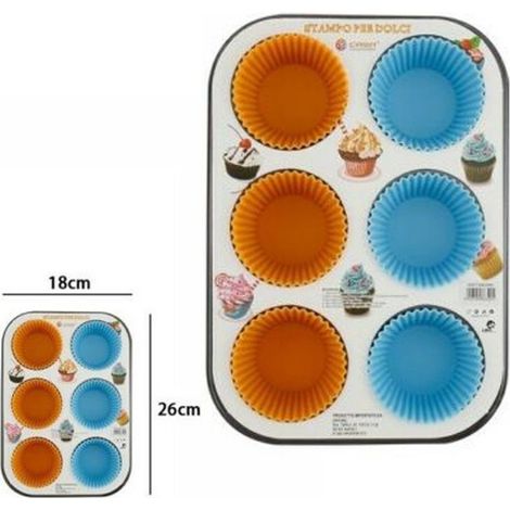 Trade Shop - Stampo Teglia Vassoio Antiaderente Per 6 Muffin Dolci Con Pirottini In Silicone -