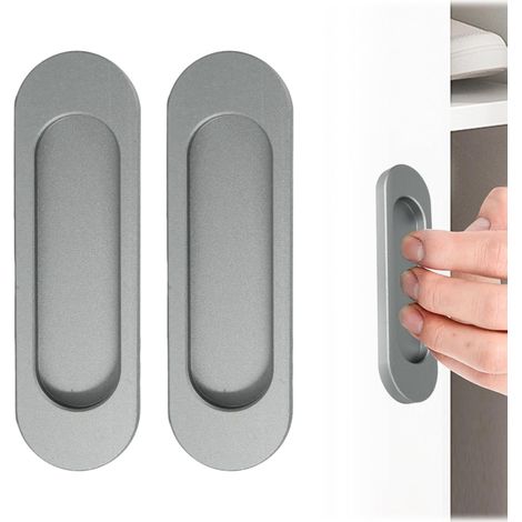 Lot de 2 - Poignée de porte coulissante - Poignée de placard - Design moderne et fixation adhésive ou à vis pour fenêtre et meuble - Gris fer mat - 10x3 cm (1/5)