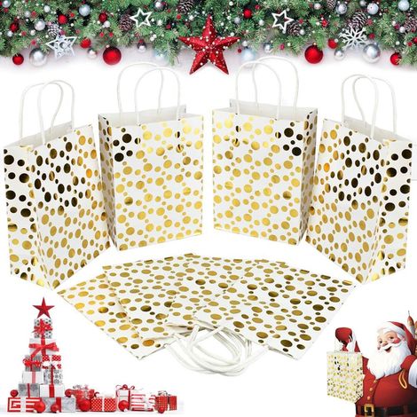 24 Stück Kraftpapiertüten 15x8x21cm Geschenkverpackungstüten Gold gepunktet (1/5)