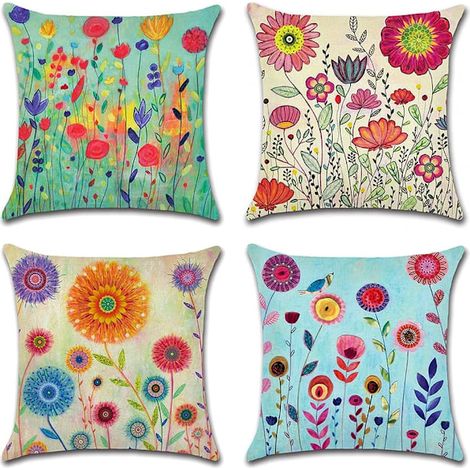 Set mit 4 dekorativen Kissenbezügen (45 x 45 cm), wasserfest, mit Blumenmuster, perfekt passend für eine Terrassenbank (1/5)