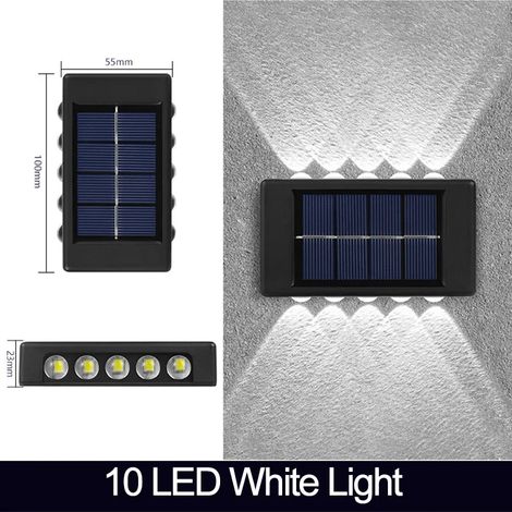 (10 LED blanches) Lampe solaire murale LED étanche pour extérieur, éclairage vers le haut et vers le bas, lampe solaire décorative pour jardin, clôture ou cour, lumière du soleil (1/5)