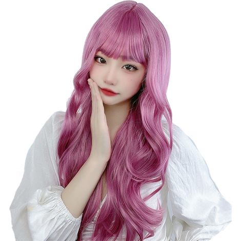Perruque Cosplay Ondulée Cheveux Synthétiques Frange Transparente pour Femmes Usage Quotidien Rendez-vous Lavande Lait (1/5)