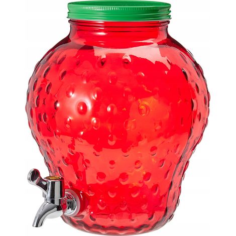 Jarra de vidrio con grifo para limonada con tapa, sabor fresa, 4 litros, 1 unidad.
