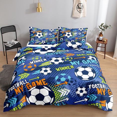 Bettwäsche-Set Fußball-Design 155x220cm mit 2 Kissenbezügen 80x80cm