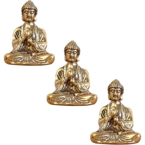 Statue Miniature de Bouddha 3 Pièces en Cuivre, Style Rétro, Fortune (1/5)