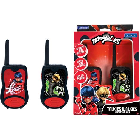 Lexibook - Miraculous Walkie Talkies 200m, Set di Comunicazione per Bambini, 2 canali di Comunicazione, Clip da Cintura, Nero/Rosso, TW12MILXB (1/5)