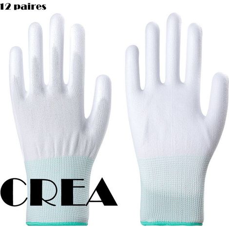 12 pièces de gants de travail minces enduits de PU, gants de travail enduits antistatiques, ceinture de travail en caoutchouc antidérapant respirant et résistant à l'usure (taille S), (1/5)