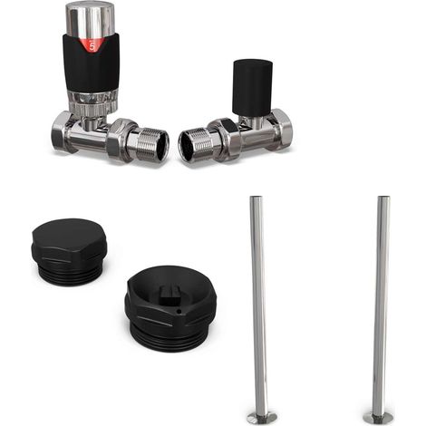 Talus Flair - Thermostatic Radiator Valve & Installation Kit - Black Straight 15mm