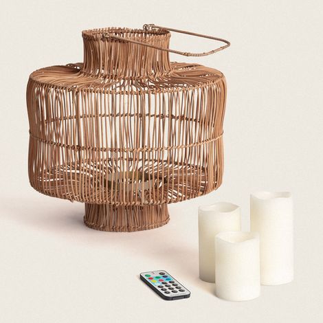 Tischlampe Rattan Masái Naturfarbig mit Fernbedienung