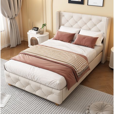 Cama Tapizada 90x200 Cm Somier Lamas Y Cabecero Capitoné (1/5)