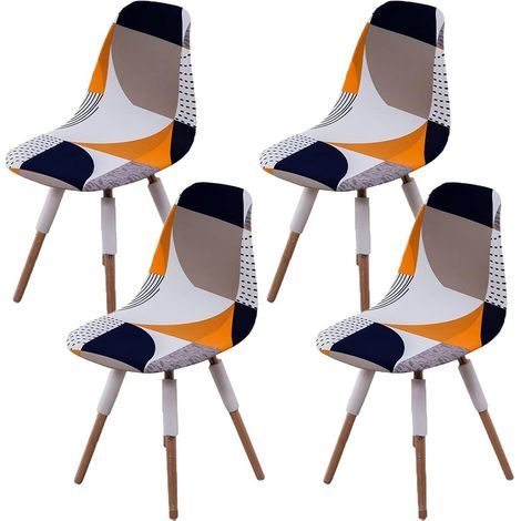 Housses de chaise 4 pièces - Amovibles et lavables - Motif géométrique - Pour salon et cuisine (1/3)