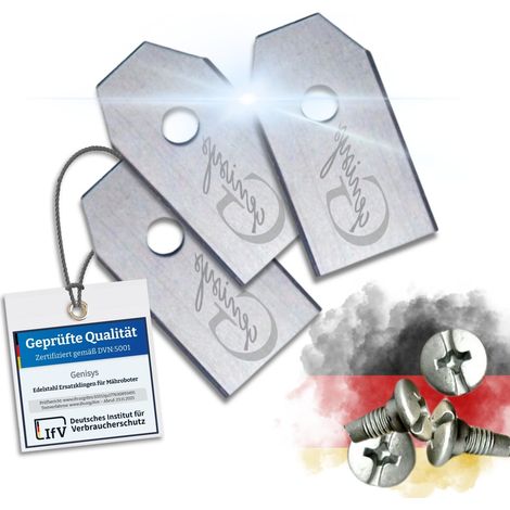 Genisys Ersatz Messer kompatibel mit Gardena Mähroboter Sileno Klingen - LongLife Edelstahl - bruchsicher [DIN EN 50636 geprüft] Stück 9 (1/4)