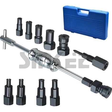 Ensemble d'extracteurs de roulements à alésage aveugle, 10 mandrins extensibles, plage de diamètre : 8-32 mm, longueur du marteau à glissière : 1,2 pi, acier au carbone de haute qualité, comprend 2 ad (1/5)