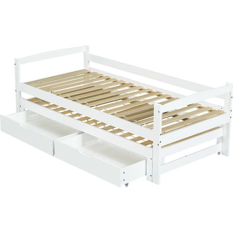 Letto da giorno bianco con letto estraibile e 2 cassetti in MDF, telaio in pino, 205 x 94,5 x 70 cm (1/5)