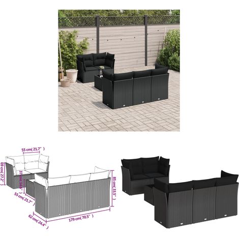 6-tlg. Garten-Sofagarnitur mit Kissen Schwarz Poly Rattan - Gartensorte - Outdoor Möbel - Gartenlounge - Lounge Set - Esstischset - Home & Living (1/3)