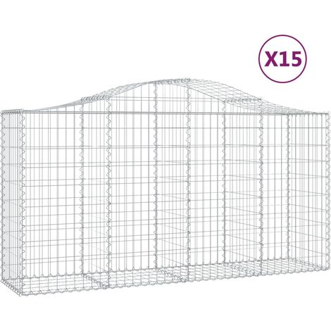 Cestas de gaviones Muro de contención arqueado Valla de jaula 15 piezas 200 x 50 x 100/120 cm Hierro galvanizado Plata 020040412
