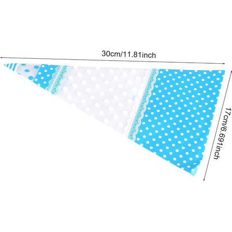 50 sachets à popcorn transparents en forme de cône, sachets à bonbons en cellophane avec fermeture à nouer, bleus (1/5)