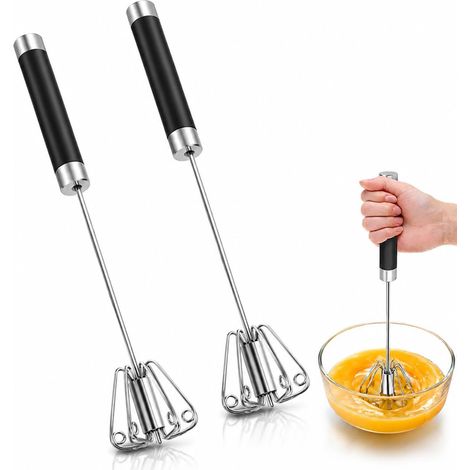 2 Pièces Fouet Cuisine – Batteur Manuel en Acier Inoxydable, Semi-Automatique Rotatif Mini Fouet pour Mélanger, Battre, Faire Mousser et Remuer (10in) (1/5)