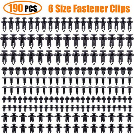 Kit 190 pièces clips de fixation auto, 6 tailles d’attaches plastique, chevilles pour panneaux de carrosserie, rivets de pare-chocs, kit mixte de fixations de garniture. (1/4)
