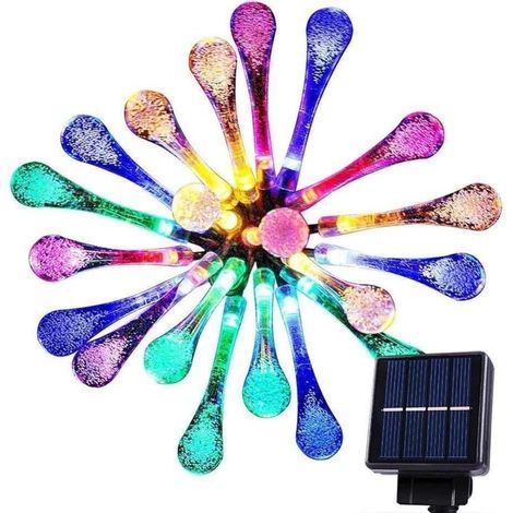 Guirnalda de 50 luces LED solares para exteriores con forma de lágrima, impermeables, 7 m, multicolor (1/4)