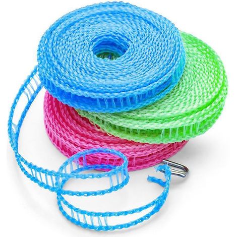 lot De 3 Corde Linge 5m, Corde Linge Antidrapante Et Coupe-vent, Corde Linge Portable En Acier Inoxydable, Corde Linge En Corde En Forme De C (1/5)