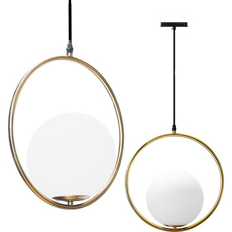 Lámpara colgante redonda con bola de 20 cm, color oro lechoso, para rieles magnéticos Smart Track, 48 V CC. (1/5)