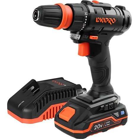 Dnipro-M Taladro Atornillador Inalámbrico CD-218Q 20V, 24Nm, 2 Velocidades, Portabrocas Extraíble 2en1, Batería 2Ah y Cargador Rápido (1/5)