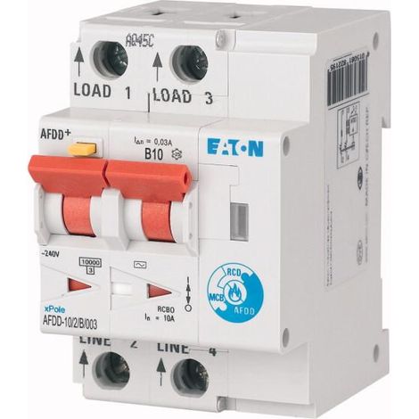 Disj. diff. et de dét d'arc élec. 2 poles 10A courbe B 30mA type AC 000187167 EATON AFDD 10/2/B/003