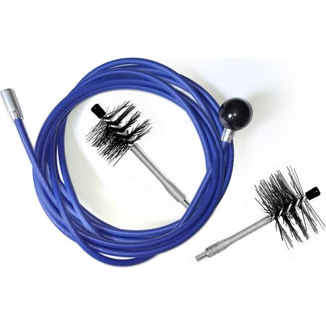 Kit de nettoyage de cheminée poêle à granulés. 2 brosses à ramoneur flex. Compatible avec tout type de cheminée. Fil d'acier revêtu ultra robuste et coulissant. (6 mètres) (1/4)