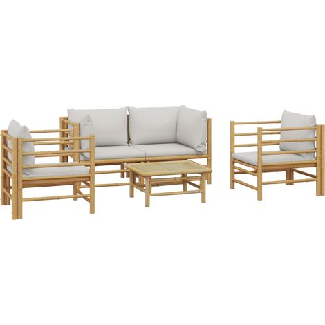 Mobili da giardino mobili da esterno Set di mobili da 5 pezzi con cuscini in bambù grigio chiaro 020016385